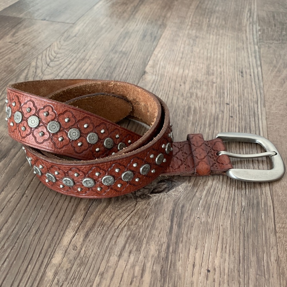 Fossil Leather Western Embossed Studded Belt M